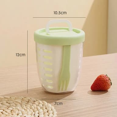 Cylindrical Plastic Fruit Cup Salad Cup With Fork Multifunctional Drainage Function (1pcs)